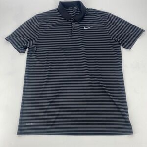 Nike Golf Dri FIT Men's Polo Shirt Black Grey Stripe Short Sleeve Size M